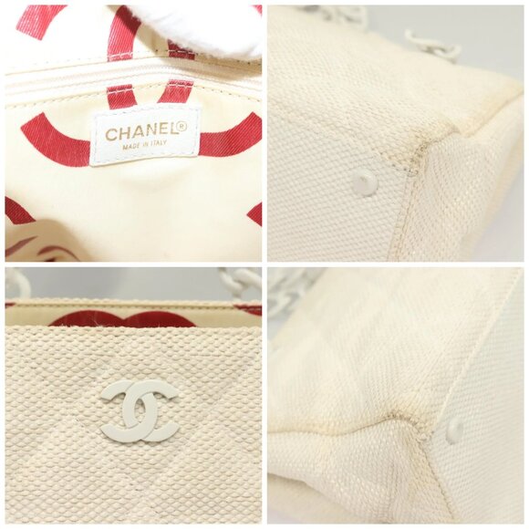 CHANEL Matelasse Chain Shoulder Bag Straw White CC - Picture 12 of 16